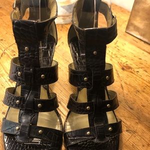 MICHAEL Michael kors  gladiator sandals dark brown alligator embossed leather